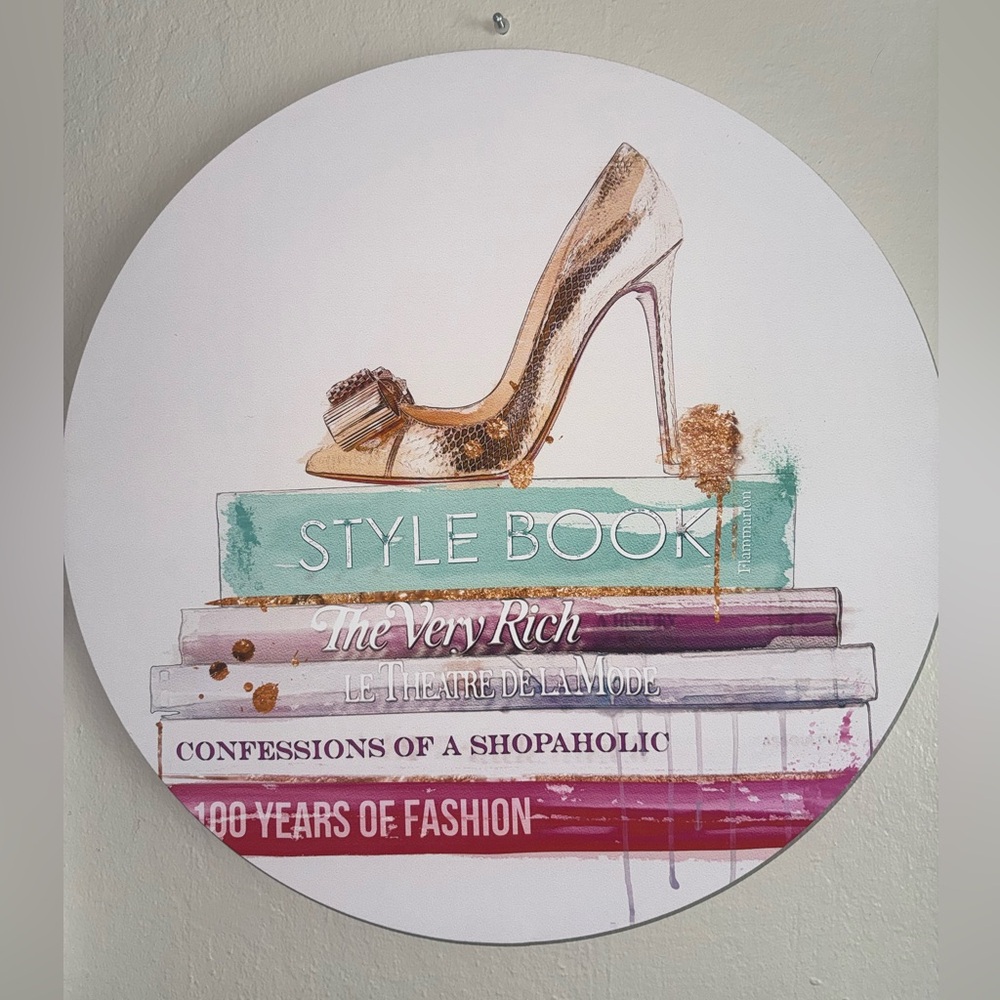 Gold High Heel on Fashion Books Wall Art - White Background